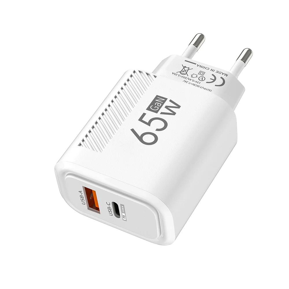 Zadsouk GaN 65W Dual-Port Fast Charger - USB-C and USB-A, EU/US Plug