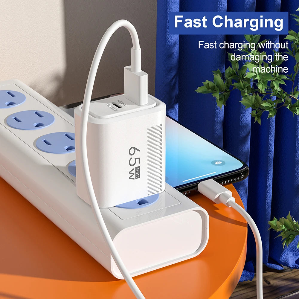 Zadsouk GaN 65W Dual-Port Fast Charger - USB-C and USB-A, EU/US Plug