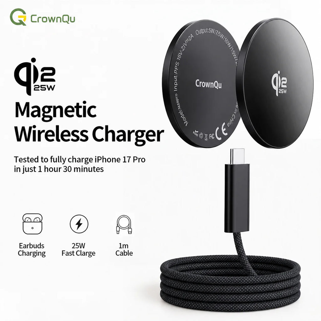 Zadsouk Qi2 25W Magnetic Wireless Charger - MagSafe Compatible Fast Charging