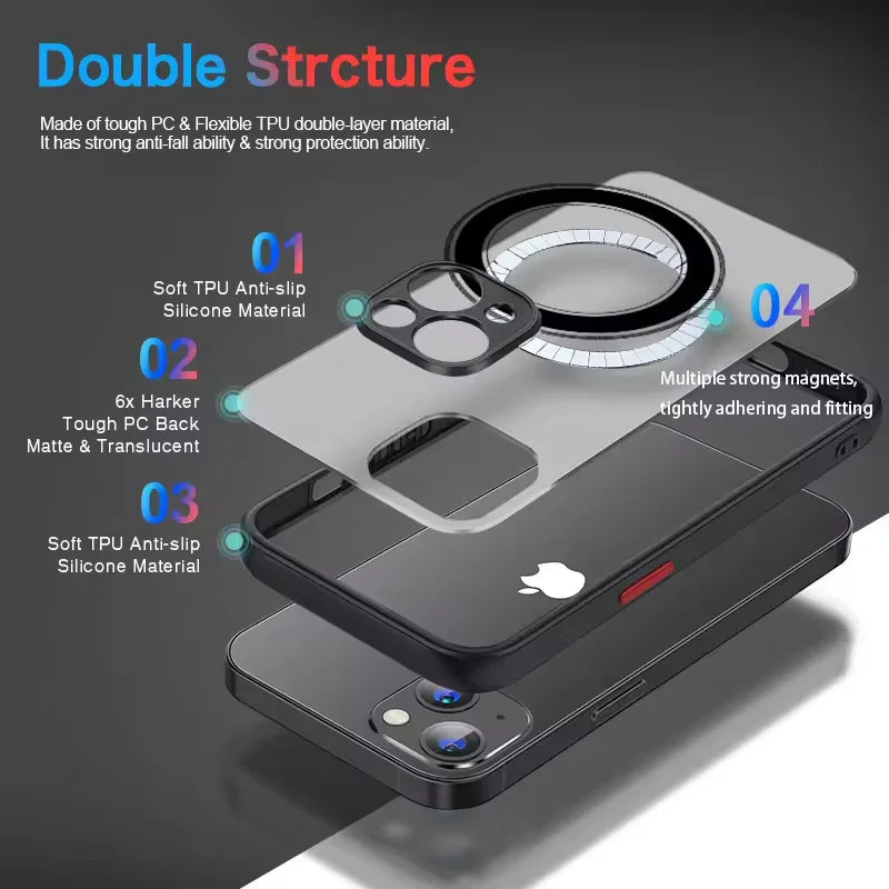 Luxury Armor Matte For Magsafe Magnetic Wireless Charging Case For iPhone 17 16 15 14 13 12 11Pro Max Mini Plus Shockproof Cover