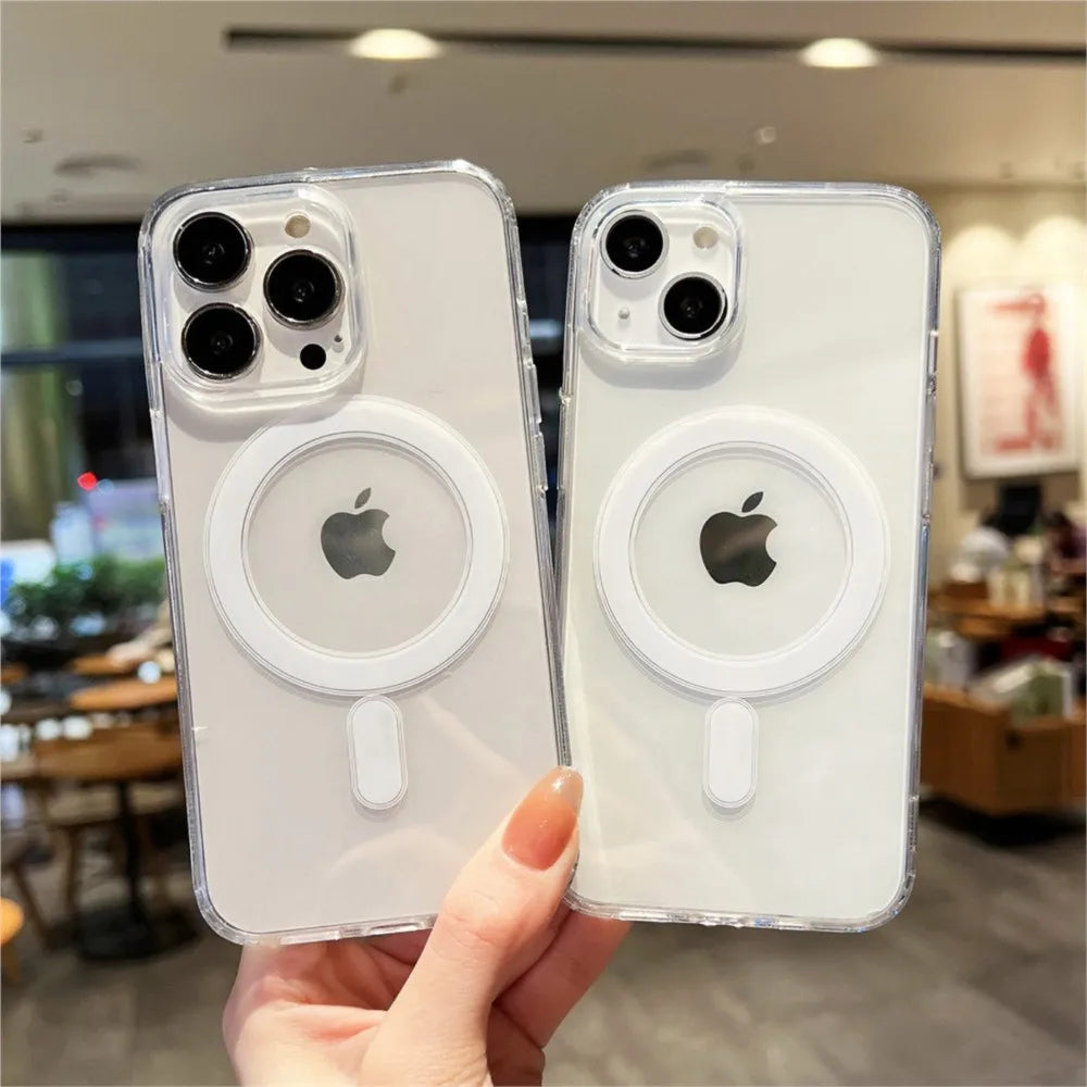 Magnetic Original Clear Case For iPhone 17 16 15 14 Plus 13 12 mini 11 Pro Max 16E 17E Funda For Magsafe Transparent Cover