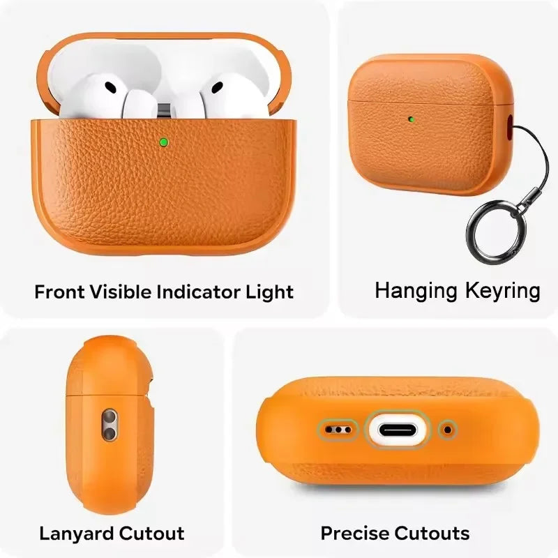 for AirPods Pro 3 Generation Leather Case with Keychain Cover Protective Sleeve for AirPods Pro3 Shockproof Cases Accessories