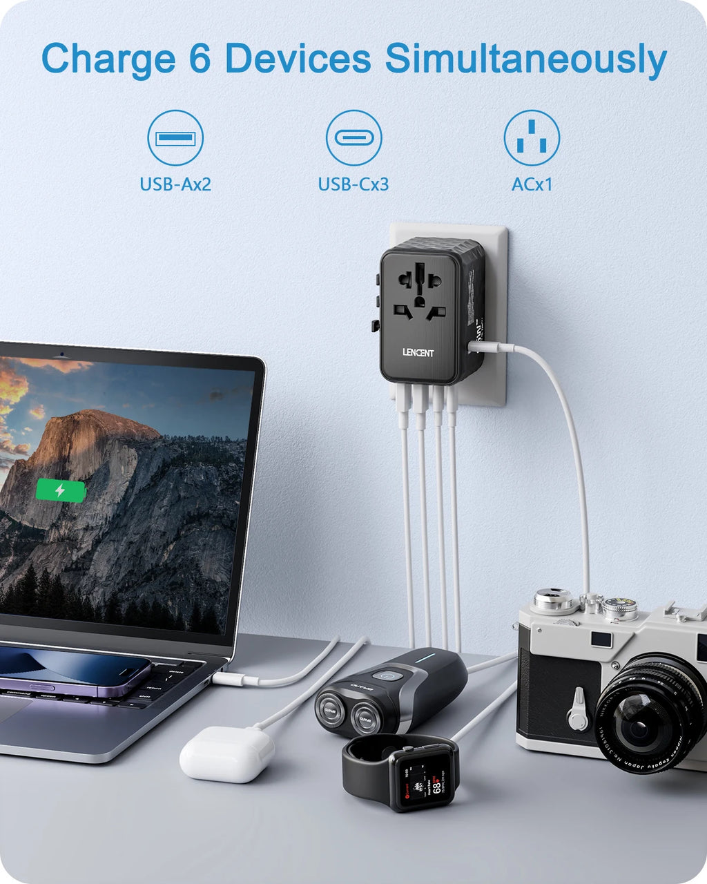 Zadsouk 65W GaN Universal Travel Adapter - Interchangeable EU/UK/US/AUS Plugs, Fast Charging