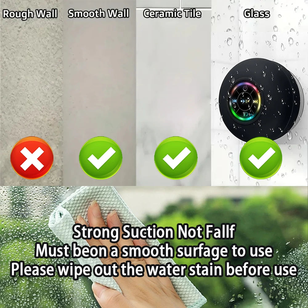 Zadsouk Mini Portable Bluetooth Speaker - Waterproof LED Suction Cup Sound Box