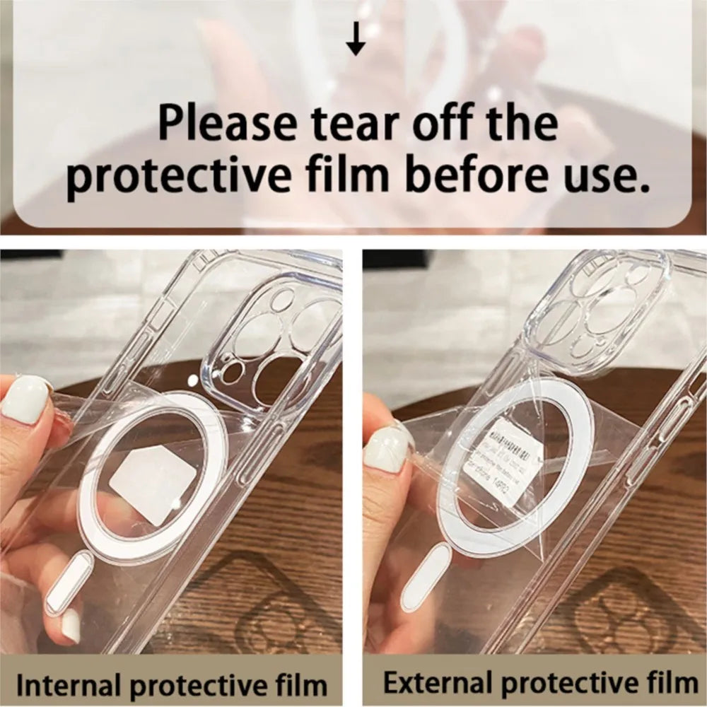 Magnetic Original Clear Case For iPhone 17 16 15 14 Plus 13 12 mini 11 Pro Max 16E 17E Funda For Magsafe Transparent Cover