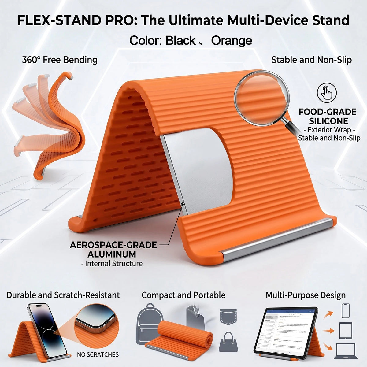 Zadsouk Flexible Silicone Phone & Laptop Stand - Foldable Multi-Angle Holder