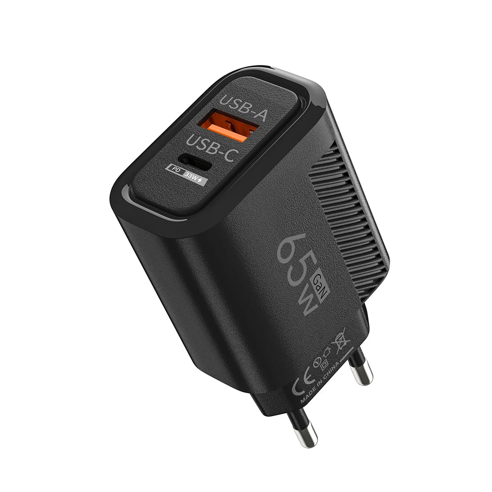 Zadsouk GaN 65W Dual-Port Fast Charger - USB-C and USB-A, EU/US Plug
