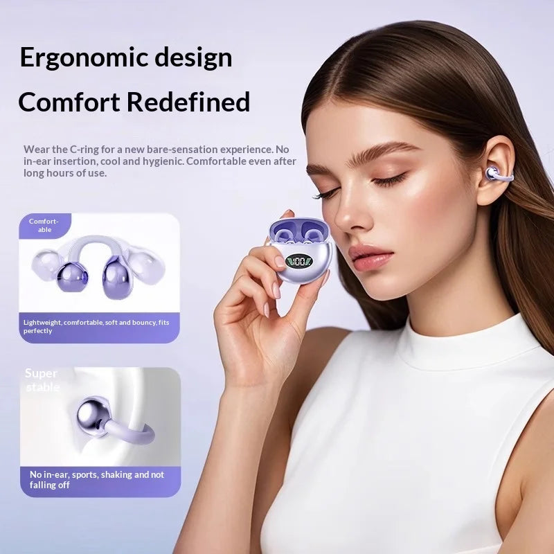 Zadsouk Open-Ear Clip Bluetooth Earbuds - Sports Wireless Headphones with Mic