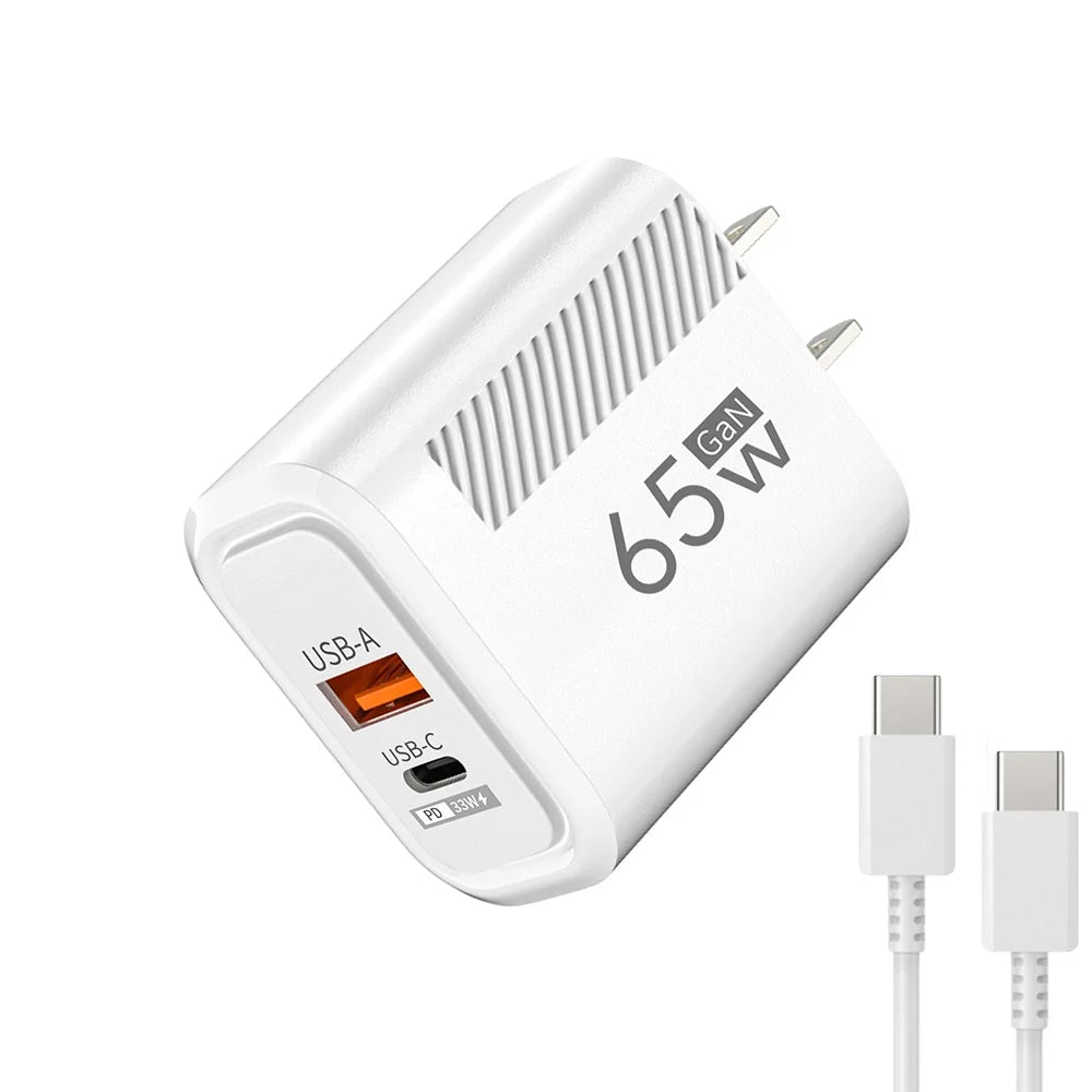 Zadsouk GaN 65W Dual-Port Fast Charger - USB-C and USB-A, EU/US Plug
