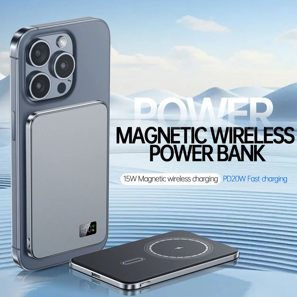Zadsouk Ultra Thin Magnetic Power Bank - LED Display, Fast Wireless Charging