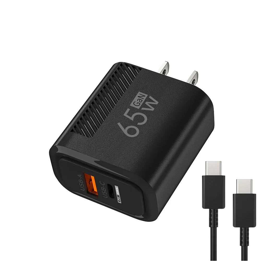 Zadsouk GaN 65W Dual-Port Fast Charger - USB-C and USB-A, EU/US Plug