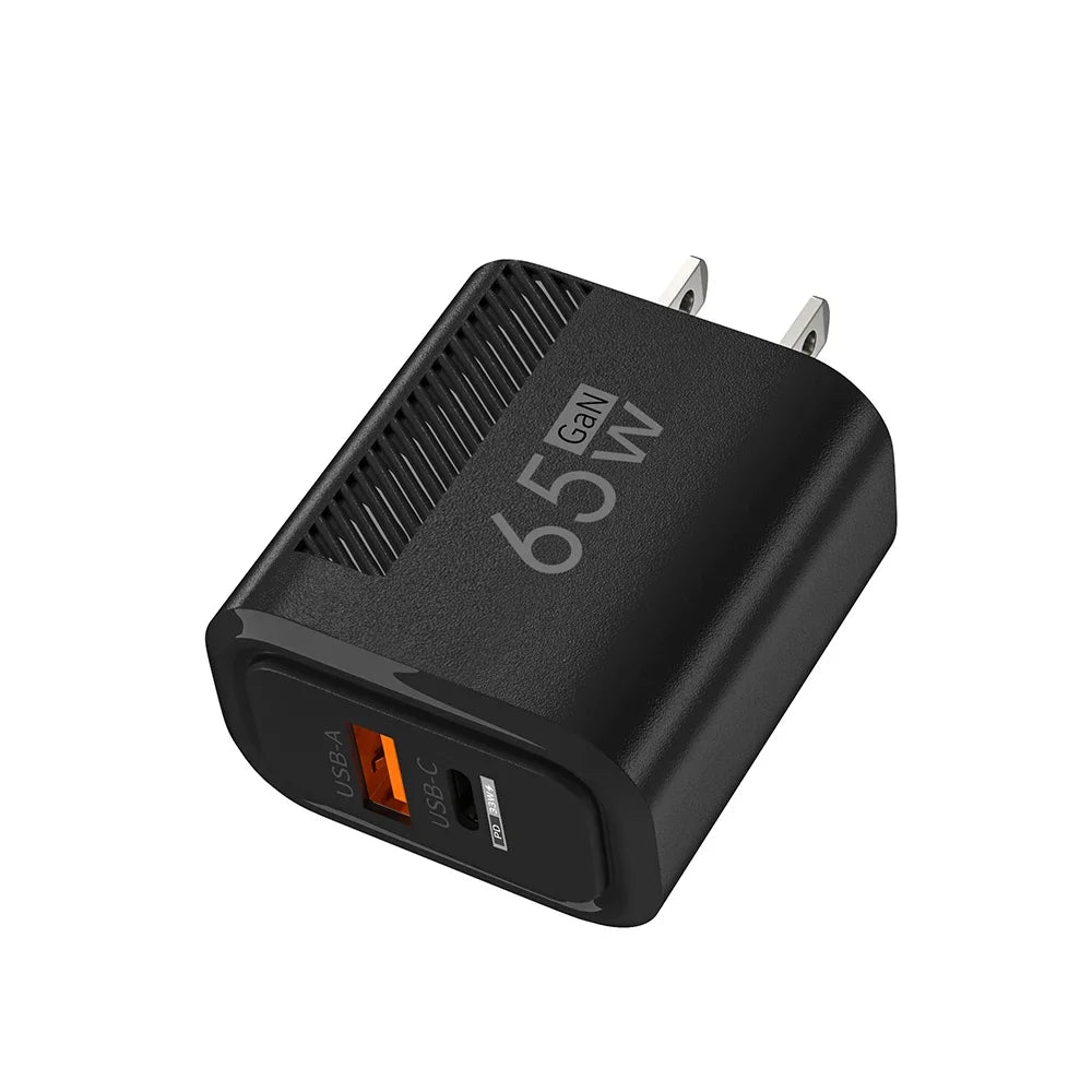Zadsouk GaN 65W Dual-Port Fast Charger - USB-C and USB-A, EU/US Plug