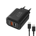Zadsouk GaN 65W Dual-Port Fast Charger - USB-C and USB-A, EU/US Plug