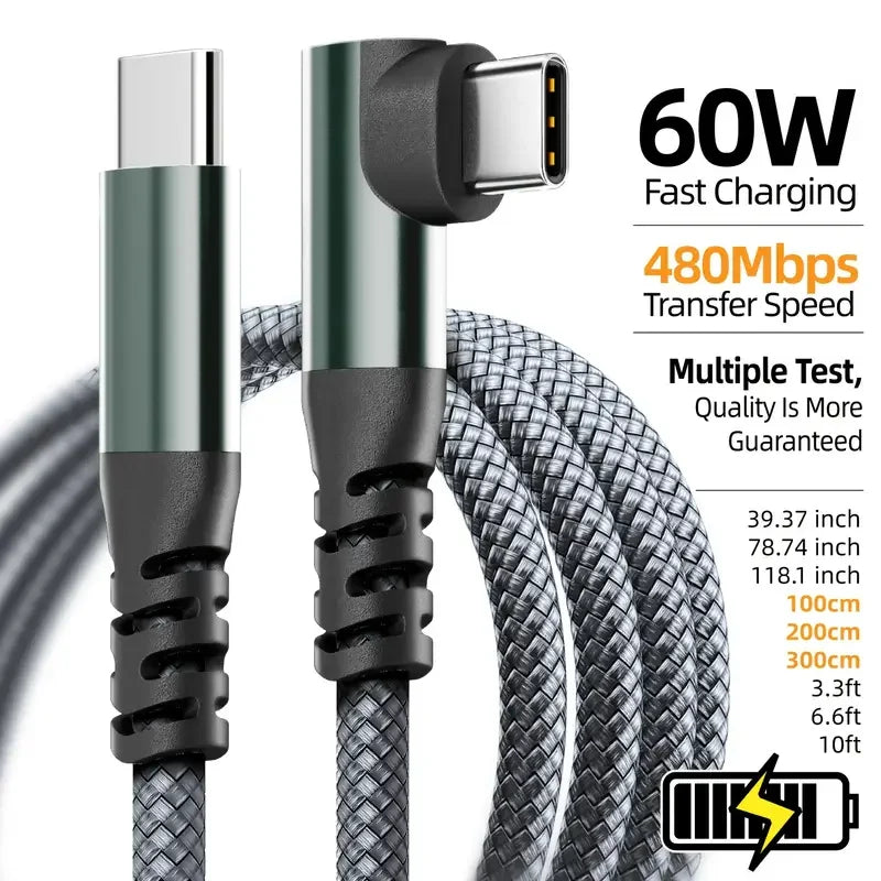 كابل USB C من LAIHONEN قطعة واحدة، 1 متر 2 متر 3 متر 10 أقدام، كابل نقل بيانات USB C وشحن سريع 60 واط PD لجهاز iPhone 15 15Plus 15Pro Max