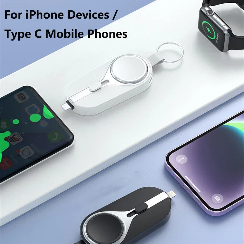 Zadsouk Mini Magnetic Power Bank Keychain - 2-in-1 Wireless Charger for Phone & Watch