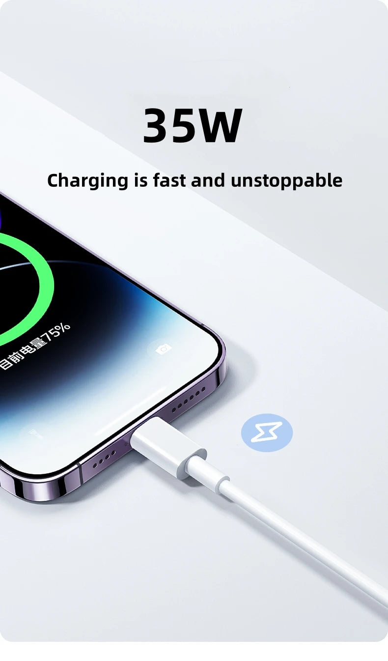 شاحن سريع PD 35 واط USB نوع C لهاتف ايفون 15 14 13 12 11 برو ماكس ميني بلس XR XS كابل بيانات الشحن وملحقاته