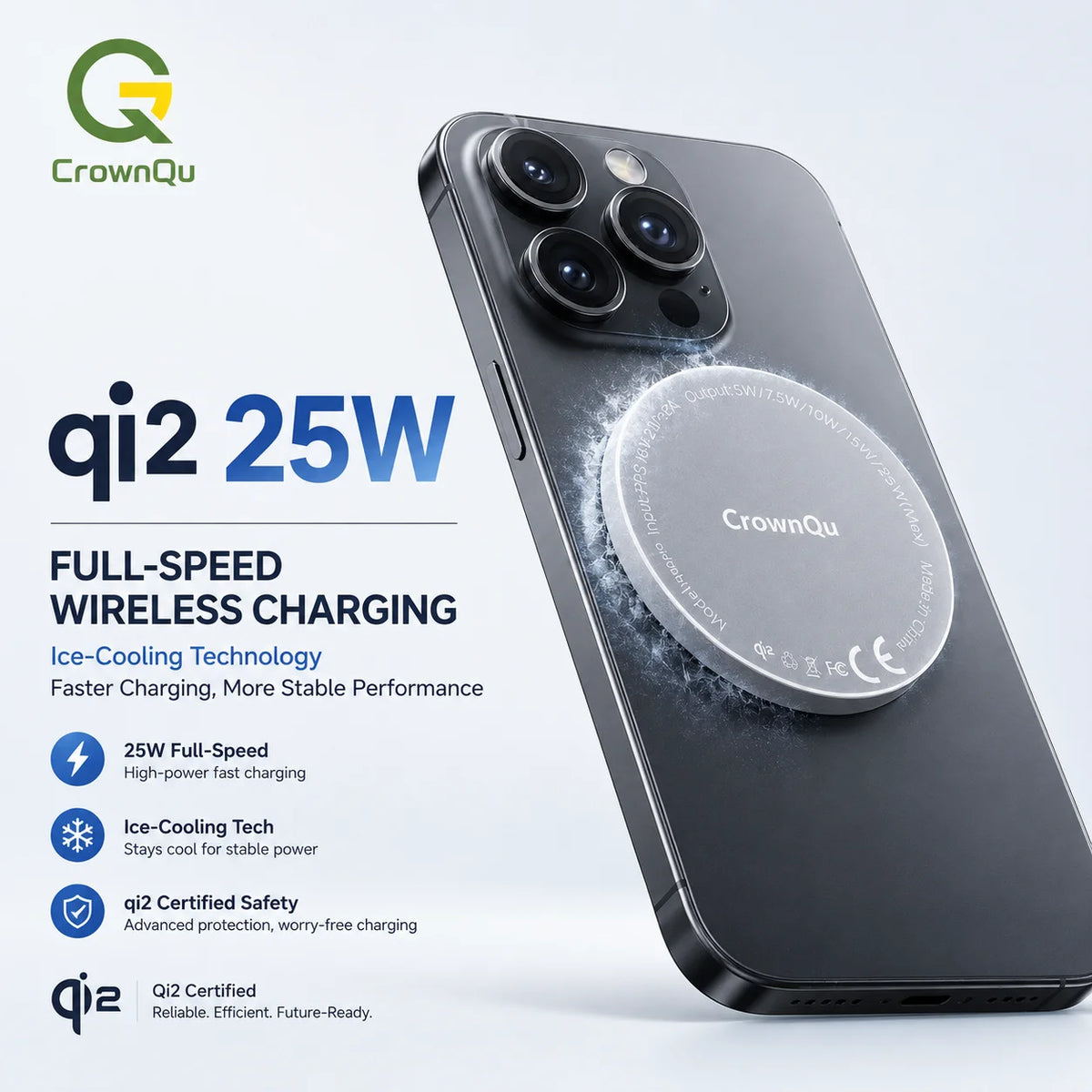 Zadsouk Qi2 25W Magnetic Wireless Charger - MagSafe Compatible Fast Charging